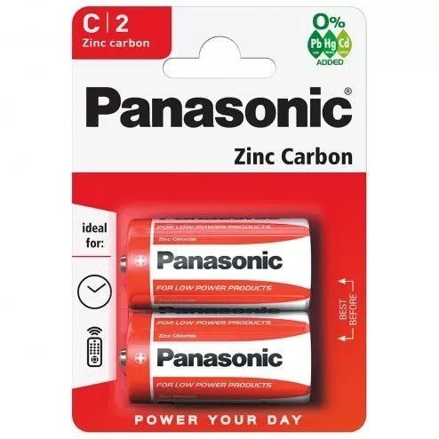 Batterie mezza torcia C Zinco Carbone Panasonic R14RZ/2BP Blister da 2 pezzi