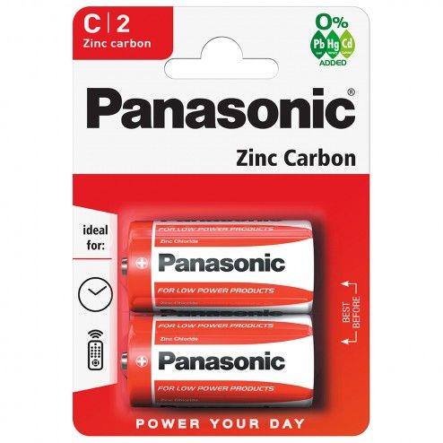 Panasonic R14RZ/2BP Zinc Carbon C Half Flashlight Batteries 2-piece Blister