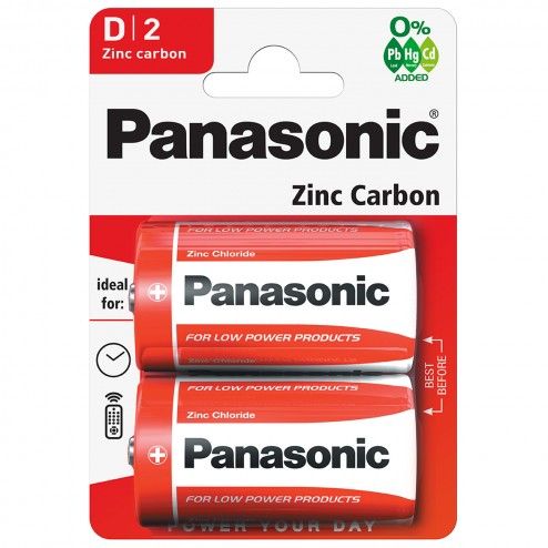 Batterie torcia D Zinco Carbone Panasonic R20RZ/2BP Blister da 2 pezzi