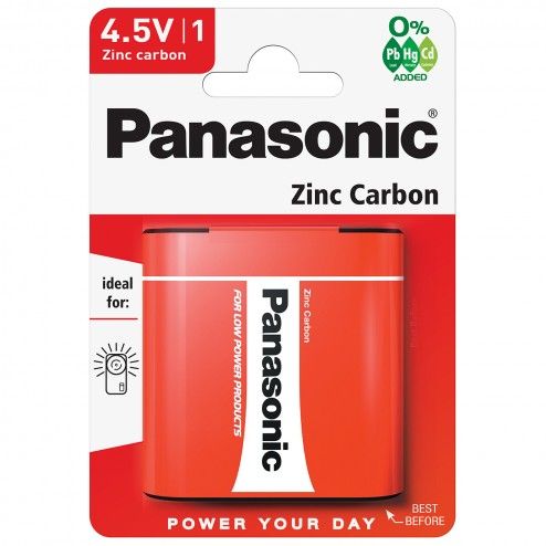 4.5V Flat Zinc Carbon Panasonic 3R12RZ/1BP Batteries Blister of 1 piece