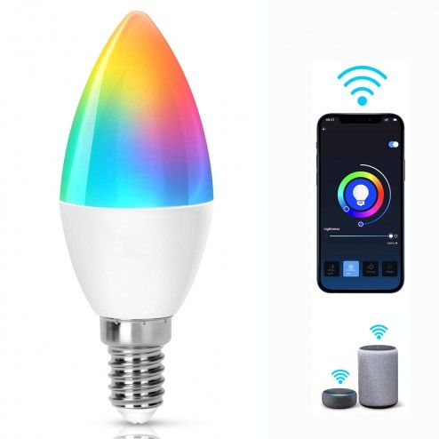 E14 LED bulb C37 5W Smart dimmable RGB WiFi with App
