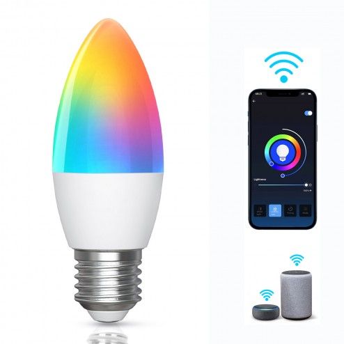 E27 C37 7W Smart dimmable RGB WiFi LED bulb with App