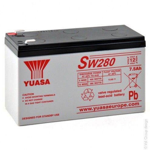 YUASA SW280 12V 7.6Ah F6.35 UPS Battery - 1