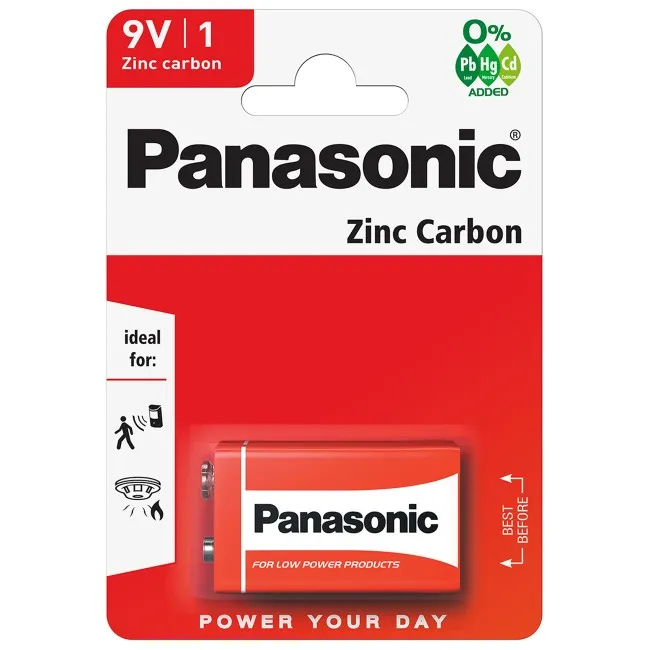 Batterie 9V Transistor Zinco Carbone Panasonic 6F22RZ/1BP Blister da 1 pezzo